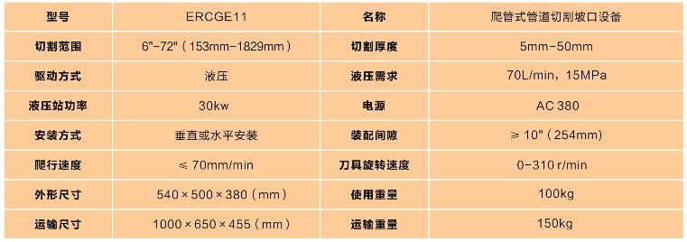 爬管式管道切割坡口機技術參數